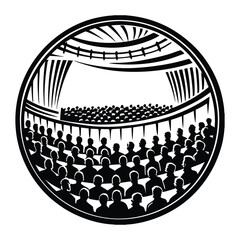 A dark silhouette of a crowd seated in an auditorium, capturing the energy and anticipation of an audience gathered for a performance or event.
