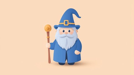 Cartoon Wizard Standing, Beige Background