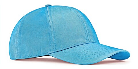Blue baseball cap isolated blank fashion style. Headwear accessory in casual clothing, classic cap on white background. Modern unisex apparel, empty capwear object, minimalist mockup, trendy youth