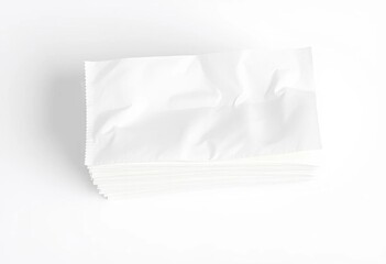 Stack of pristine white facial tissues on a pure white background, viewed from directly above,  fluffy,  blank