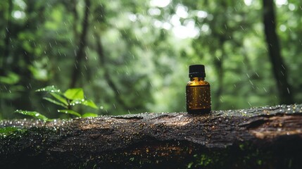 Obraz premium Essential Oil Bottle in a Rainy Forest