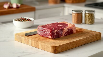 Fresh Raw Steak on Cutting Board