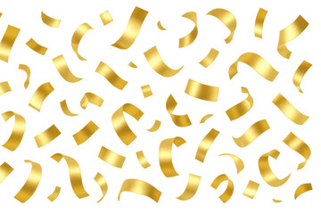 Sparkling golden confetti cascading across transparent surface, adding celebratory shimmer for festive design and party graphics