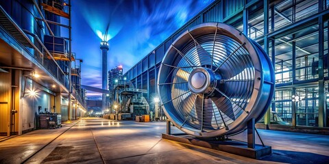 Fototapeta premium Industrial Exhaust Fan at Night, Chemical Plant, Copy Space
