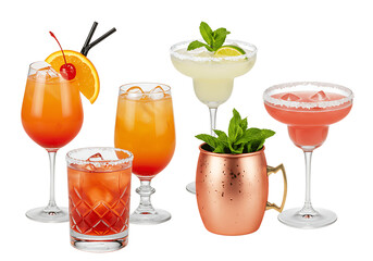 Fototapeta premium Various cocktails isolated on transparent background, colorful drinks