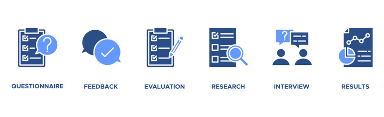 Survey banner web icon vector illustration concept for customer satisfaction questionnaire feedback with icon of evaluation, research, interview and result