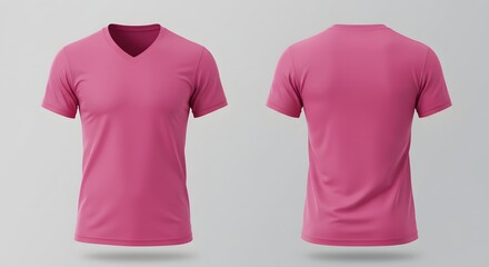 Pink V-Neck T-Shirt Mockup - Front and Back View