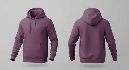 Purple Hoodie Mockup: Front and Back Views - 3D Render