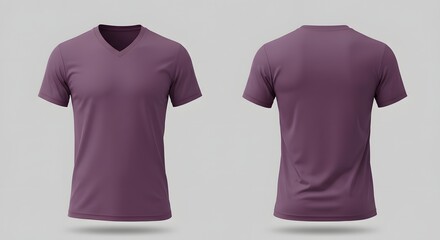 Purple V-Neck T-Shirt Mockup - Front and Back View