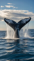 Fototapeta premium A massive whale breaching the surface of the ocean