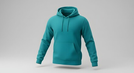 Teal Hoodie Mockup: 3D Render of Blank Sweatshirt