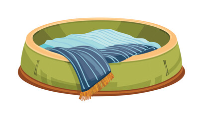 Green Pet Bed with Blue Blanket