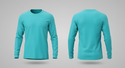 Teal Long Sleeve Shirt Mockup - Front and Back View