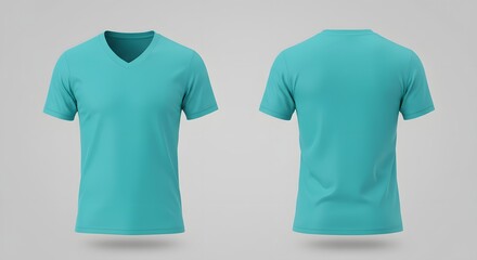Teal V-Neck T-Shirt Mockup - Front and Back View