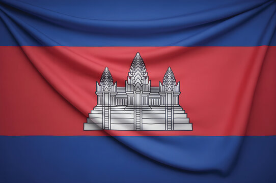 Cambodia flag with angkor wat temple design waving