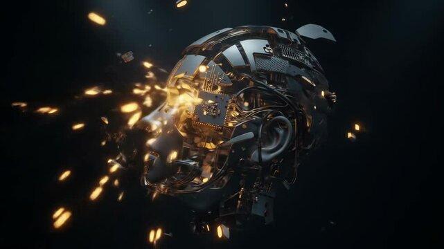 Abstract futuristic metallic robotic head