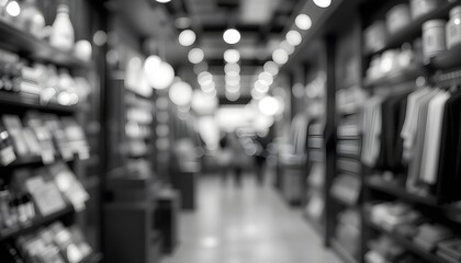 Obraz premium Blurred Store with Bokeh Background Black and White Business Background Concept