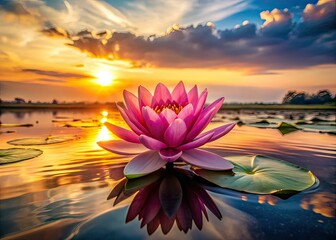 Pink Lotus Sunset Lake Macro Photography