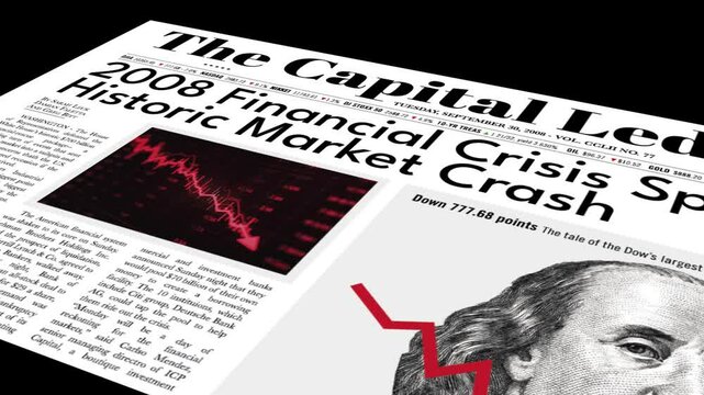 2008 Stock Market Crash Headline on Animated Newspaper Background 5