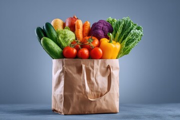 Abundant Fresh Produce Overflowing from Paper Groceries