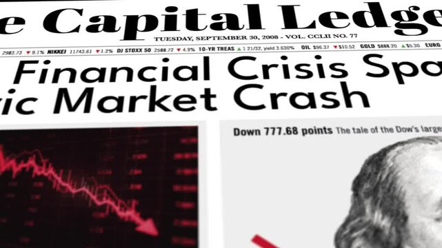 Animated Fake Newspaper Showing 2008 Crash and Stock Market Collapse 2