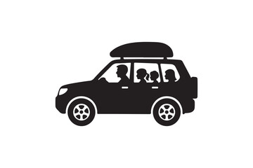 Family car road trip silhouette vector art illustration on white background