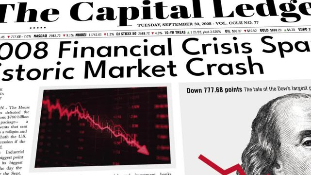 Historic 2008 Recession News Headline With Red Falling Stock Chart 3