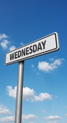 Midweek Motivation: Wednesday Sign Against a Bright Blue Sky with Fluffy Clouds