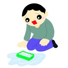 水たまりにスマホを落としてショックを受ける人