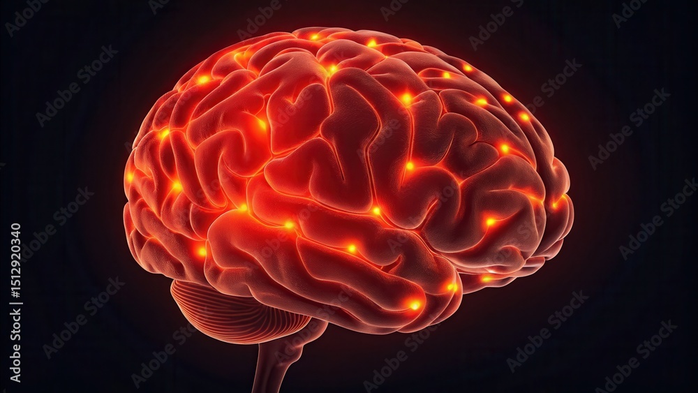 Poster detailed brain heatmap visualization with bright neural activity