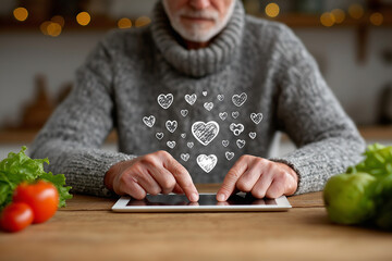 Senior Man Using Tablet for Online Connection and Love