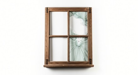 Fototapeta premium Antique Wooden Window Frame with Broken Glass Pane Rustic Charm and Decay