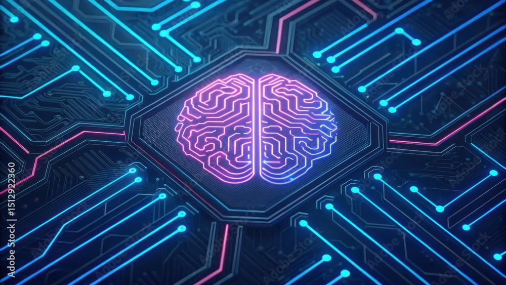 Poster Close-Up of Artificial Brain Circuitry with Vibrant Colors and Details