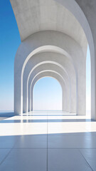Fototapeta premium Minimalist Architectural Corridor with White Arches and Sunlight Shadows