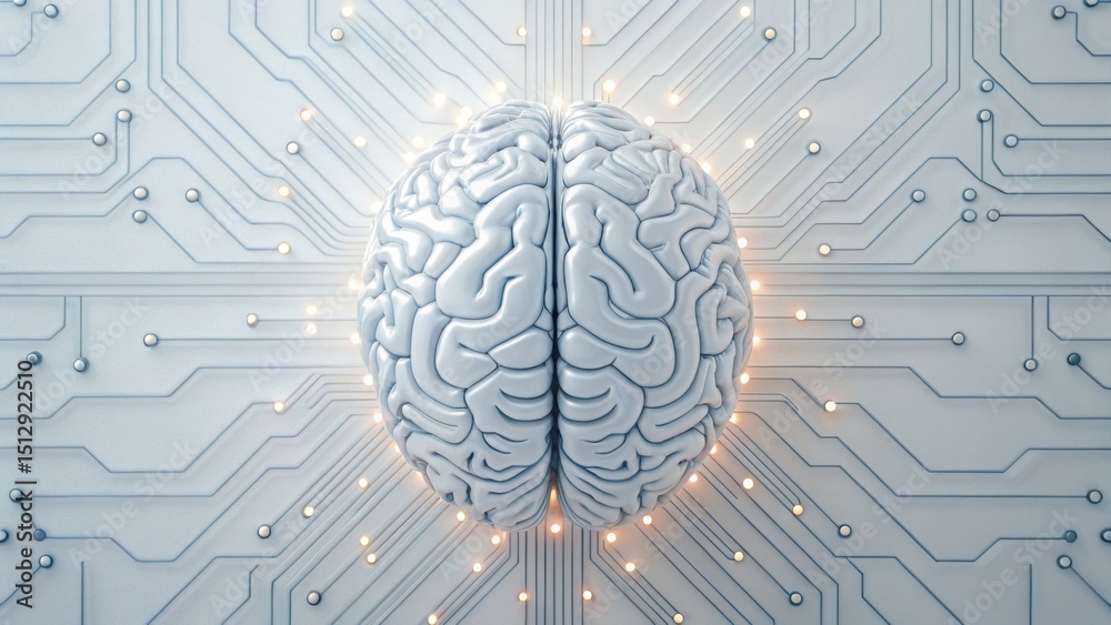 Aufkleber Detailed Neural Network Brain Schematic with Tech Elements Close Up