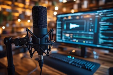 Close-up of a Professional Microphone in a Home Recording Studio