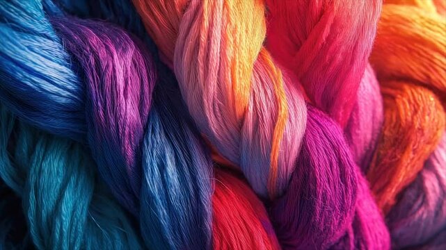Vibrant threads of colorful yarn