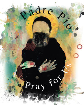 Padre Pio in Abstract Grunge Mixed Media 