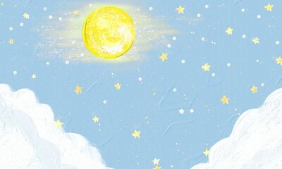夜空の風景背景★ゆめかわなアクリル絵具の手描きイラスト