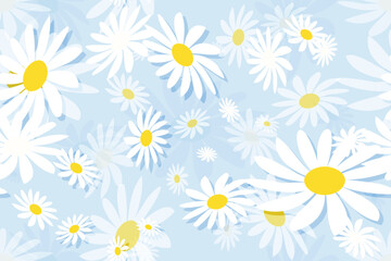 Seamless summer floral pattern with daisy blooms and white petals, a beautiful nature-inspired illustration for your spring design
