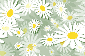 Seamless summer floral pattern with daisy blooms and white petals, a beautiful nature-inspired illustration for your spring design