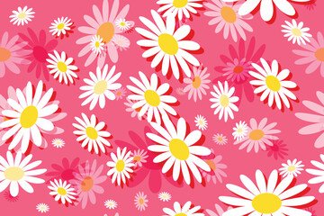 Seamless summer floral pattern with daisy blooms and white petals, a beautiful nature-inspired illustration for your spring design