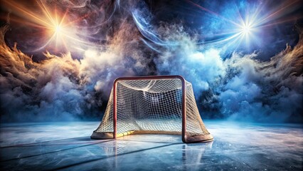 Surreal Hockey Goal in Smoke, Dreamlike Hockey, Abstract Hockey, Smoky Hockey Goal