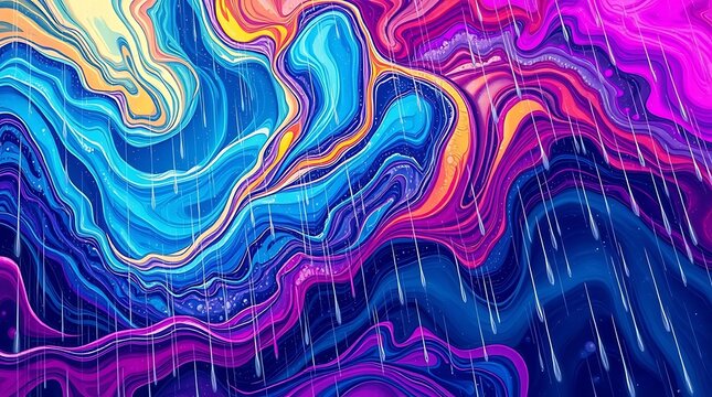 Abstract swirling pattern, vibrant colors, rain streaks