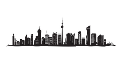 Naklejka premium Modern City skyline . city silhouette. vector illustration , black silhouettes isolated on white background