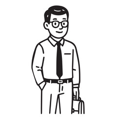 A black and white vector of an adult man wearing a business suit, outlined in bold black lines with clean, professional visual styling.

