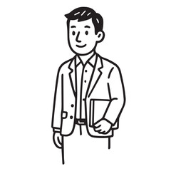 Vector drawing in black and white of an adult male wearing business clothes, outlined boldly in black to define form and structure.

