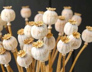 Dried poppy heads close-up