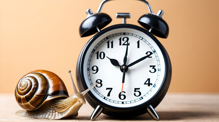 Snail and alarm clock, slow time concept