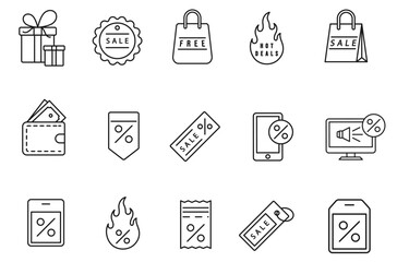 Sales line art icon set design template vector